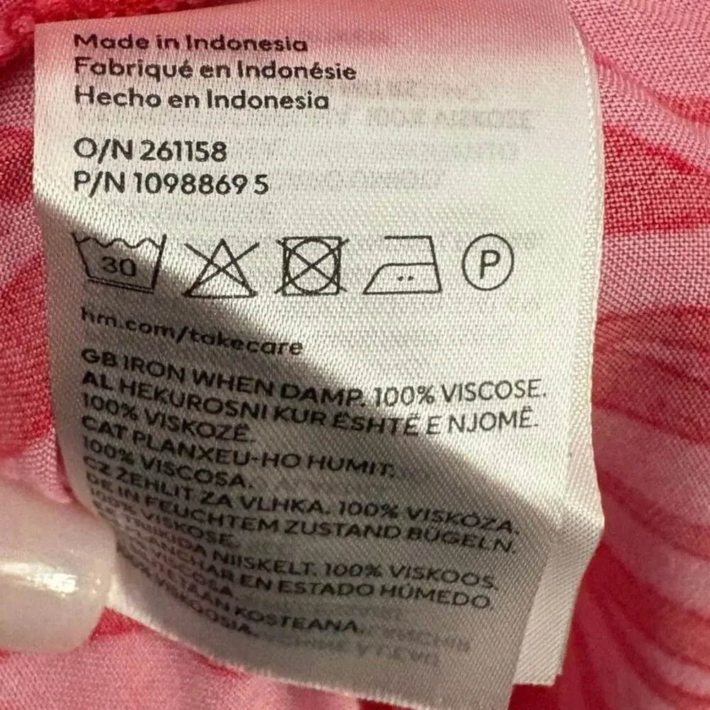H&M Striped Beach Cover Up Red & Pink V-neck Boho Kaftan M/L 100% Viscose Resort